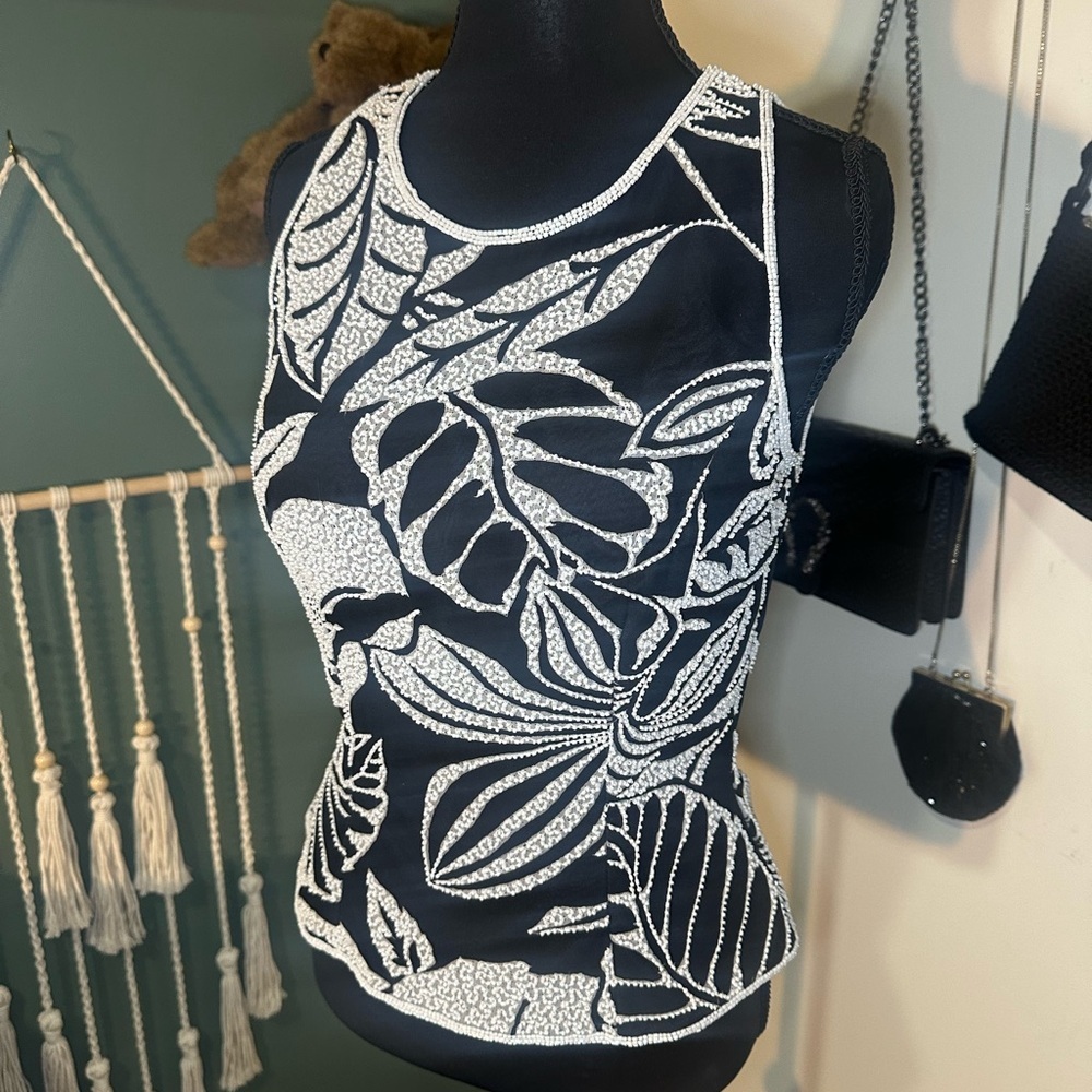 Andretta Donatello 100% Silk Beaded Tank Top Women’s Small